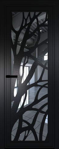 Межкомнатная дверь 1AGP Черный матовый RAL9005 стекло Зеркало  вставка Рисунок 2  Profil Doors