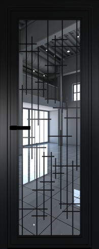 Межкомнатная дверь 1AGP Черный матовый RAL9005 стекло Зеркало  вставка Рисунок 6  Profil Doors