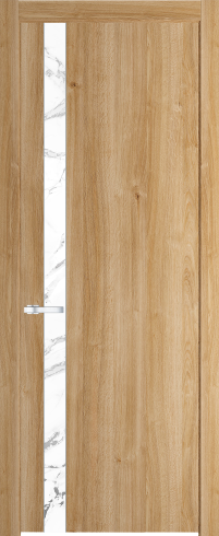 Межкомнатная дверь 18NW Дуб Карамель стекло Нефи белый узор серебро молдинг Серебро   Profil Doors